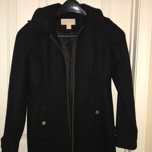 Michael Michael Kors black wool blend coat, pretty gold hardware - Petite XS